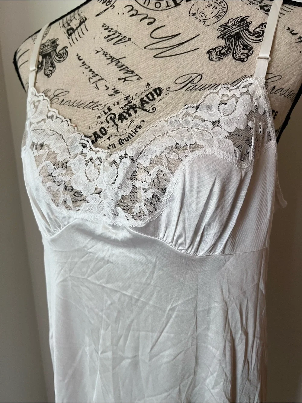 Vintage Vassarette Lace Trim Full Slip Dress White Size 38 Medium Made in USA
